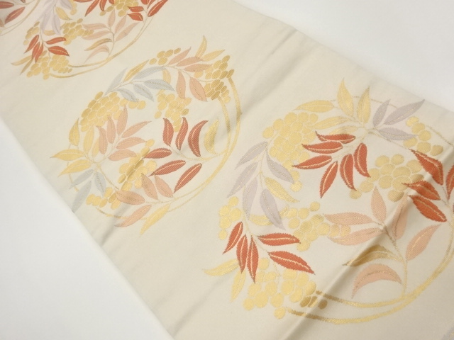 JAPANESE KIMONO / GRAPE ARABESQUE ROUND PATTERN WOVEN NAGOYA OBI